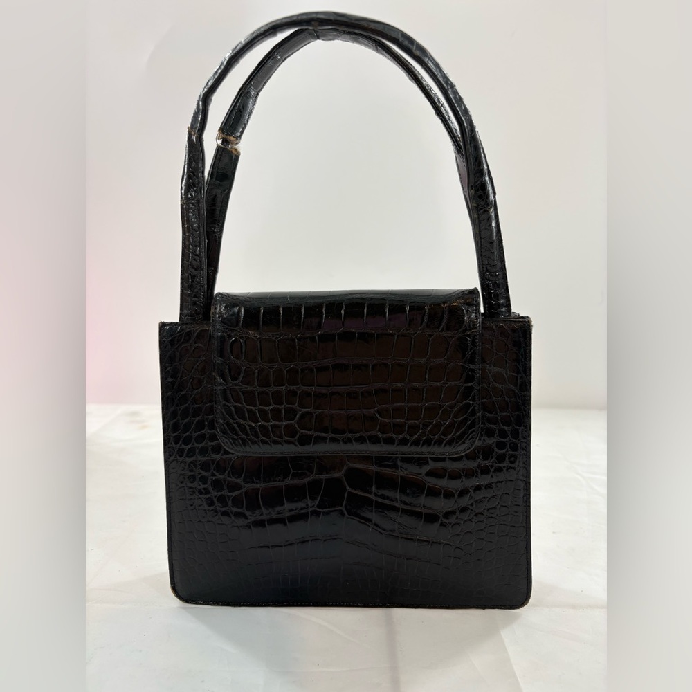 Vintage Rendl Classic Black Croc-Embossed Women's Top-Handle Bag